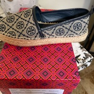 Tory Burch Blue Cream Espadrilles Geometric Pattern